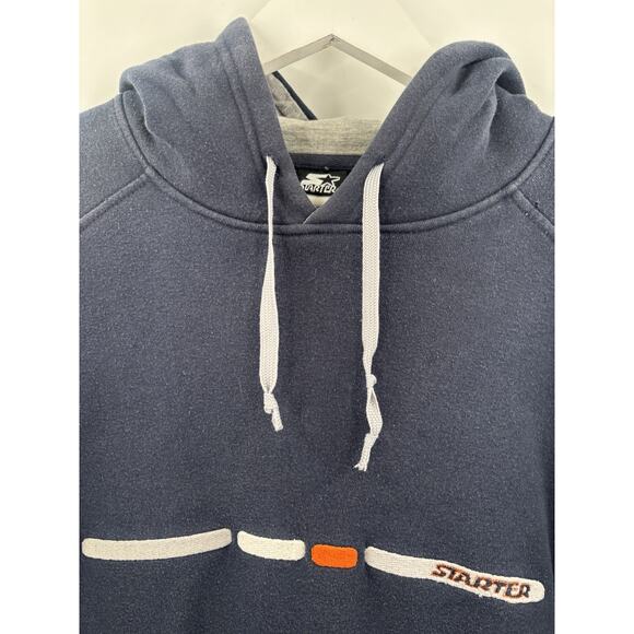 Vintage Starter Hoodie Mens Medium Blue Logo Drawstring Pullover 90s Y2K Cotton - Picture 5 of 15